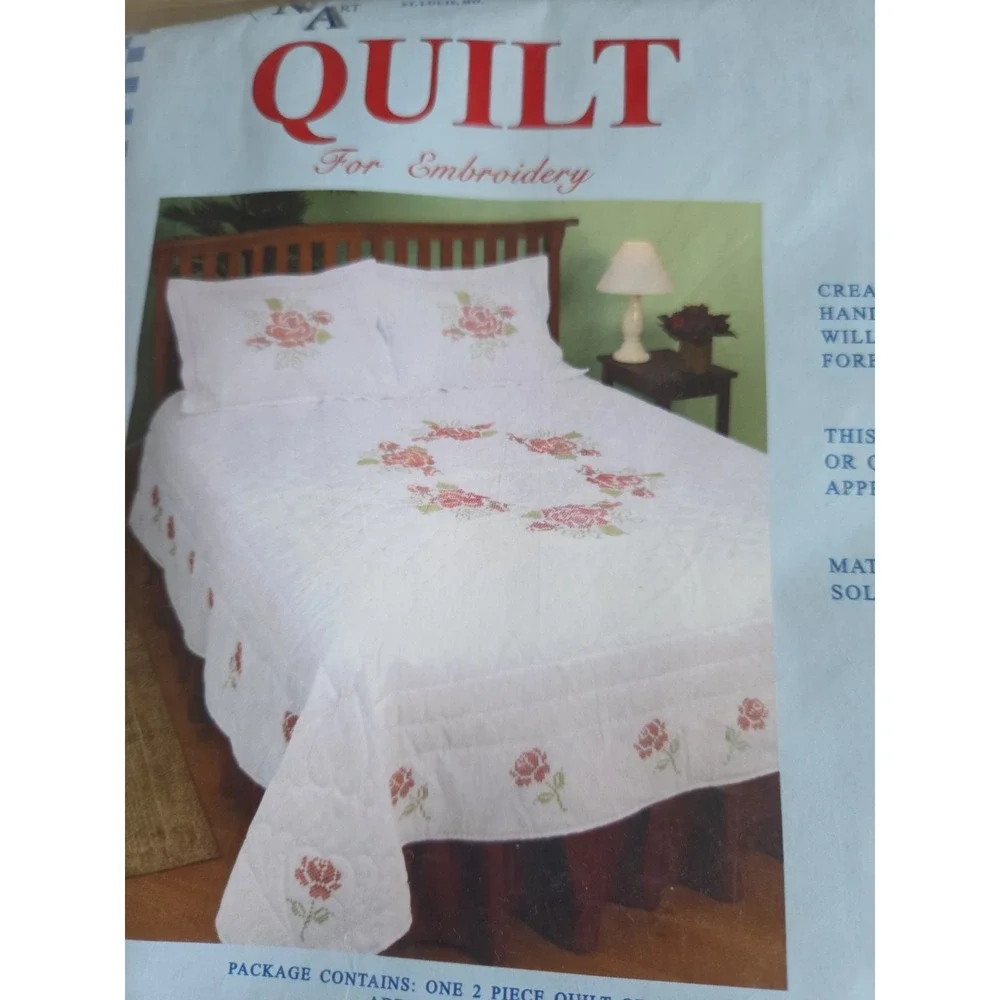 Vintage Jack Dempsey Stamped Quilt Kit XX Rose #10 New Full/Queen Embroidery